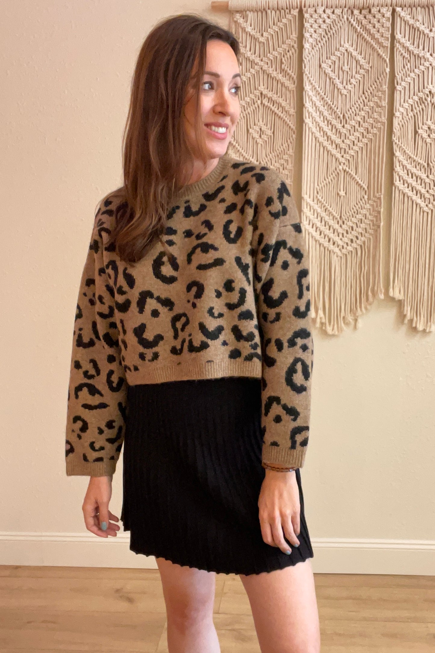 Leopard Print Cropped Sweater