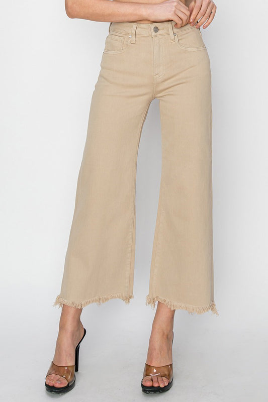 Risen Taupe Wide Leg Crop Jeans